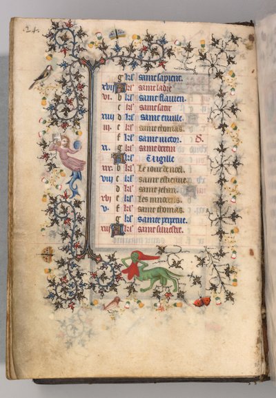 Heures de Charles le Noble, roi de Navarre 1361-1425 : fol. 12v, Décembre, vers 1405 - Master of the Brussels Initials and Associates
