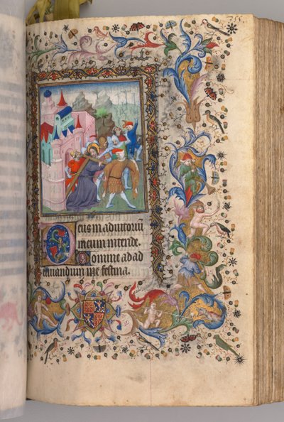 Heures de Charles le Noble, roi de Navarre 1361-1425 : fol. 170v, Christ portant la croix, vers 14 - Master of the Brussels Initials and Associates