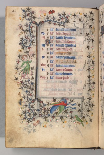 Heures de Charles le Noble, Roi de Navarre 1361-1425 : fol. 2v, Février, vers 1405 - Master of the Brussels Initials and Associates