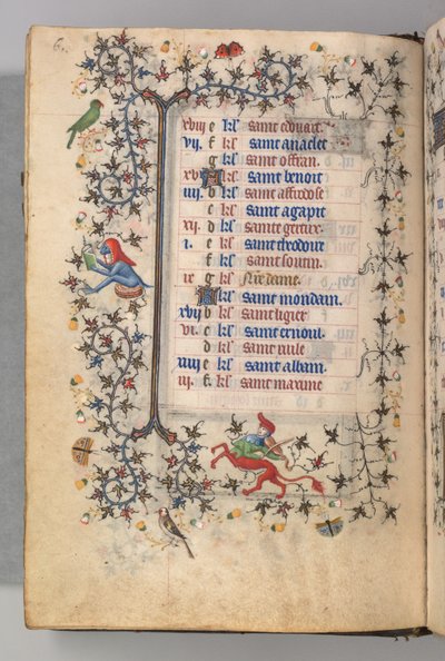 Heures de Charles le Noble, Roi de Navarre 1361-1425 : fol. 3v, Mars, vers 1405 - Master of the Brussels Initials and Associates