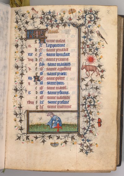 Heures de Charles le Noble, roi de Navarre 1361-1425 : fol. 4r, Avril, vers 1405 - Master of the Brussels Initials and Associates