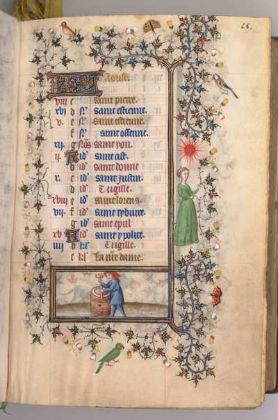 Heures de Charles le Noble, roi de Navarre 1361-1425 : fol. 8r, août, vers 1405 - Master of the Brussels Initials and Associates