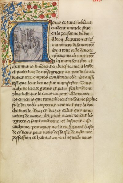 Initial A : Arrivée des navires à Constantinople - Master of the Brussels Romuléon