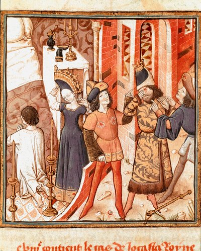 Légende de Jocaste, reine de Thèbes. Œdipe, aveugle, après avoir réalisé qu