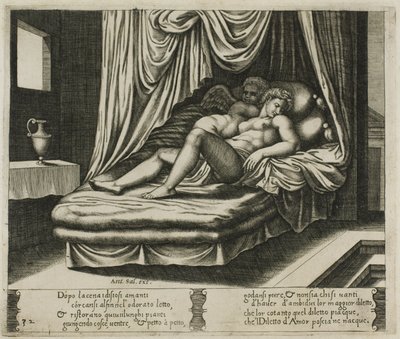 Cupidon et Psyché ensemble dans le lit nuptial - Master of the Die