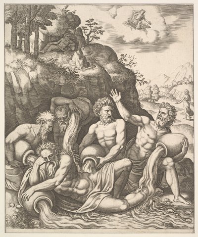 Les dieux des rivières consolent Pénée pour la perte de sa fille, Daphné - Master of the Die