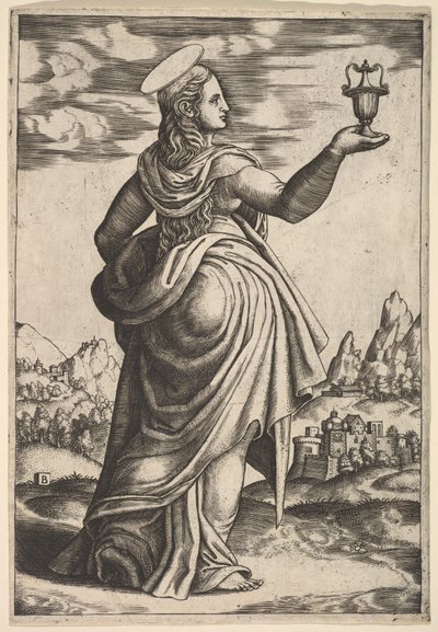 La Madeleine debout face à droite, pot tenu dans sa main droite levée, 1530-60 - Master of the Die