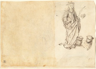 Sainte Agnès (verso) - Master of the Drapery Studies after Martin Schongauer
