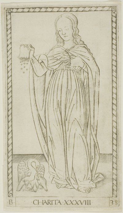 Charité, planche 38 de Génies et Vertus - Master of the E Series Tarocchi