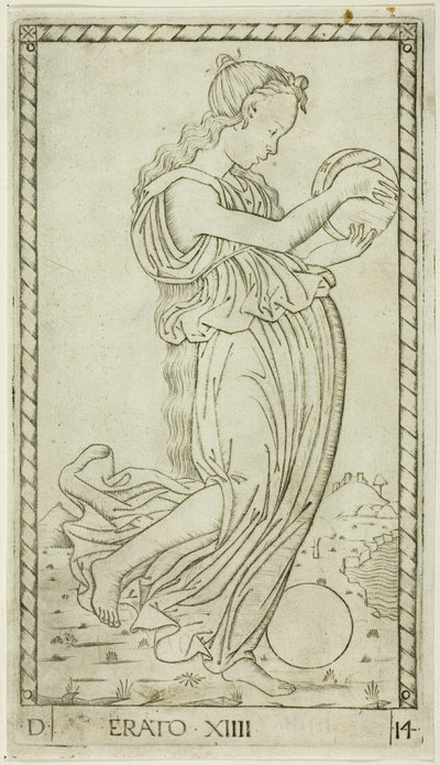 Érato, planche quatorze de Apollon et les Muses - Master of the E Series Tarocchi