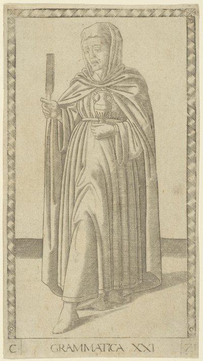 Grammaire, planche 21 des Arts et Sciences - Master of the E Series Tarocchi