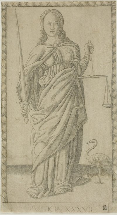 Justice, planche 37 des Génies et Vertus - Master of the E Series Tarocchi