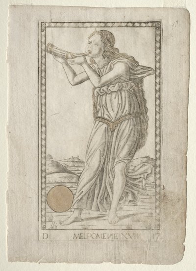 Melpomène tragédie de la série Tarocchi D : Apollon et les Muses, #17, avant 1467 - Master of the E Series Tarocchi