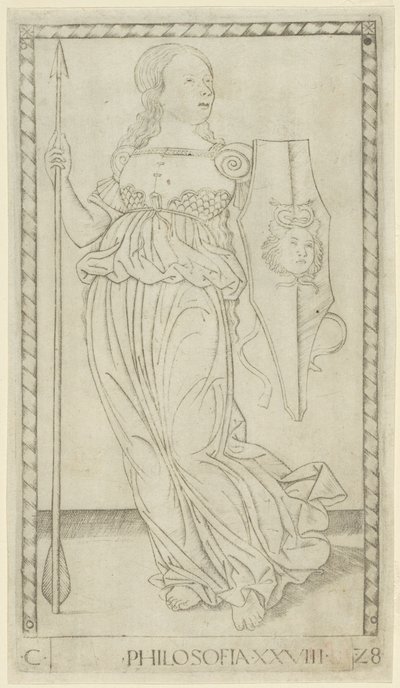 Philosophie, planche 28 des Arts et Sciences - Master of the E Series Tarocchi