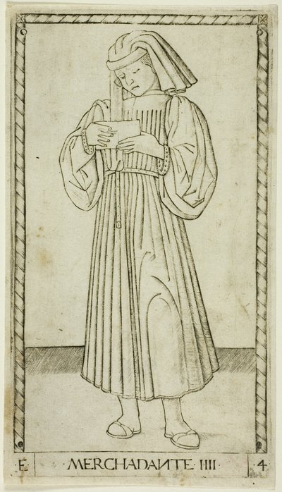 Le Marchand, planche quatre de Les Rangs et Conditions des Hommes - Master of the E Series Tarocchi