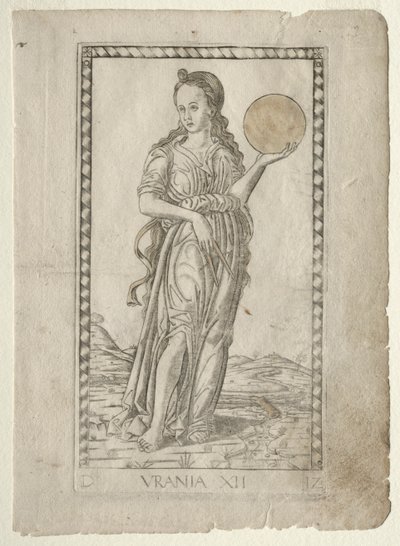Urania astronomie de la série Tarocchi D: Apollon et les Muses, #12, avant 1467 - Master of the E Series Tarocchi