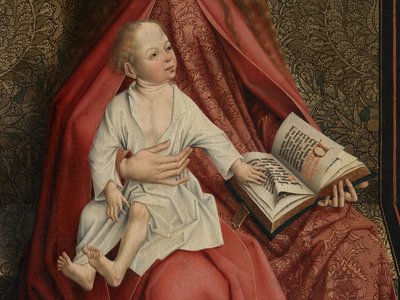 (détail) de la Vierge couronnée par les anges - Master of the Embroidered Foliage