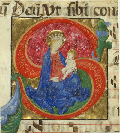 Enluminure de manuscrit avec la Vierge et l