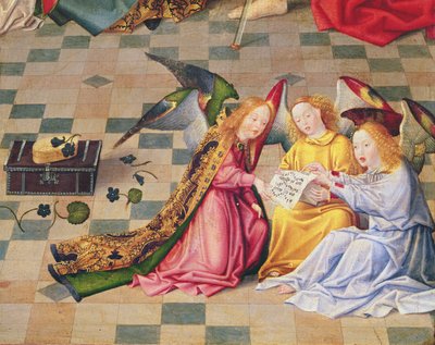 Musiciens anges du panneau droit du retable des Sept Joies de la Vierge, vers 1480 (détail) - Master of the Holy Family