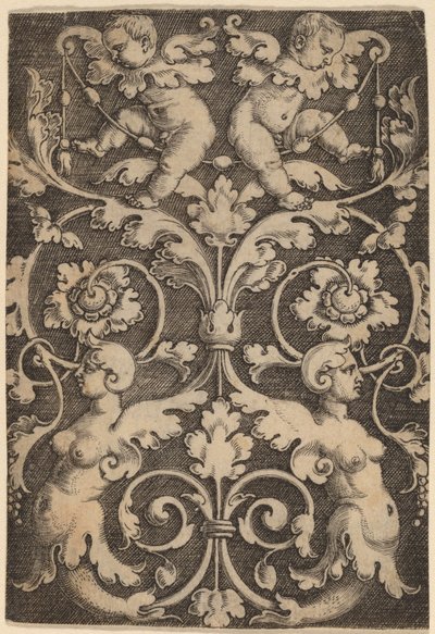 Ornement vertical avec deux sirènes - Master of the Horse Heads