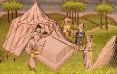 Le chef mongol Gengis Khan sur son lit de mort donnant ses dernières recommandations à ses fils, vers 1410 - Master of the Mazarine