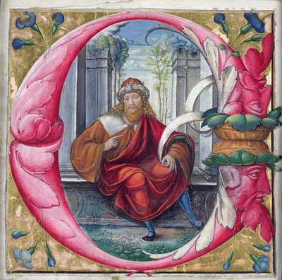 Initiale historiée C ou O représentant le roi David - Master of the Monogram B.F