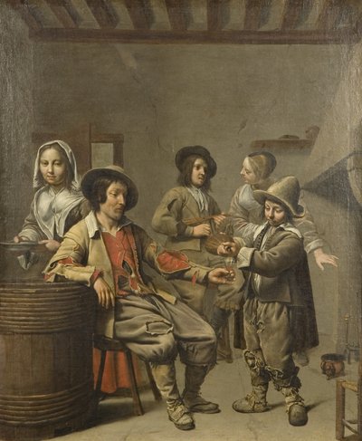 Garçon versant un verre de vin pour un paysan, vers 1650 - Master of the Processions