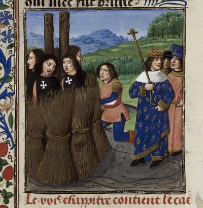 Le bûcher des Templiers De: De casibus virorum illustrium par Giovanni Boccaccio - Master of the White inscriptions