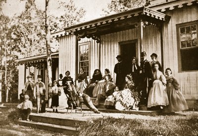 Le général Heintzelman recevant des amis au camp de convalescence, Alexandrie - Mathew B. Brady