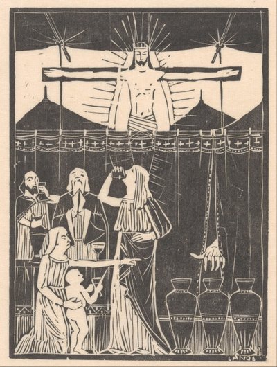 Personnes buvant près du Christ crucifié - Mathieu Lauweriks