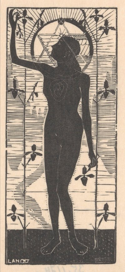 Femme nue debout près de tiges de plantes (Twaalf houtsneden) - Mathieu Lauweriks