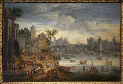 Vue de Paris avec le Pont Neuf. Peinture attribuée à Mathieu Schoevaerdts (fin du 17e siècle), huile sur toile - Mathys Schoevaerdts