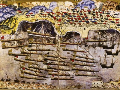 La flotte de Barberousse hivernant dans le port français de Toulon, 1543, milieu du 16ème siècle - Matrakci Nasuh
