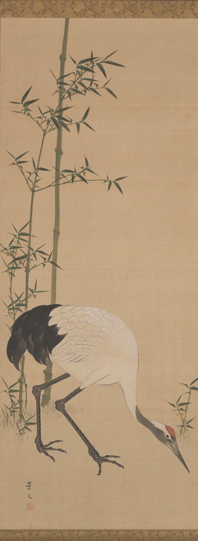 Grues, bambou et pin, période Edo - Matsumura Keibun