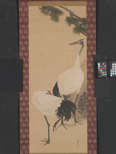 Grues, bambou et pin, période Edo - Matsumura Keibun