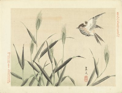 Oiseau volant près des herbes - Matsumura Keibun