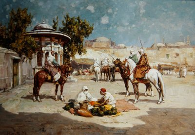 Guerriers arabes sur une place de marché, c.1910 - Matteo Da Angelo Rossotti