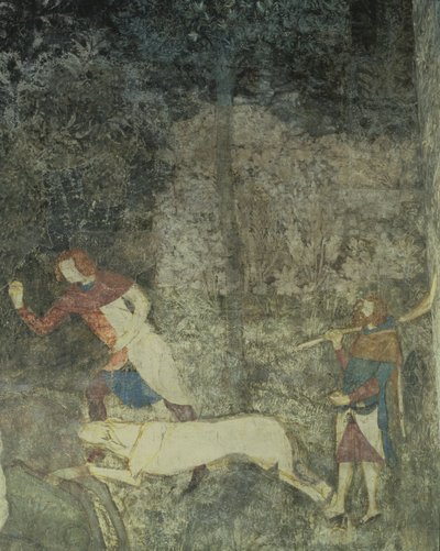 Hommes chassant avec des chiens (détail du schéma décoratif de La Chambre du Cerf) - Matteo Giovanetti