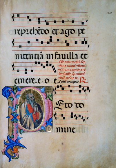 Initiale illuminée avec la figure de Saint Michel Archange vainquant les démons (Corale 5, c. 105v), pour le livre de chœur 5 de Santa Maria degli Angeli - Matteo di Filippo Torelli