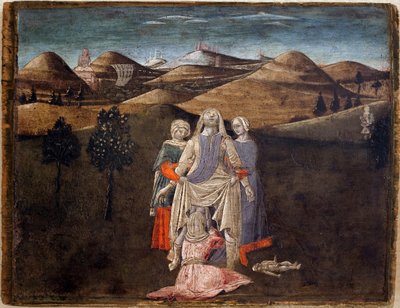Légende de Romulus et Remus : la naissance de Rhéa Silvia. Peinture par Matteo di Giovanni (1430-1495), détrempe sur bois, 27,9 x 35,7 cm. Art italien du XVe siècle. Musée des Beaux-Arts de Libourne - Matteo di Giovanni di Bartolo