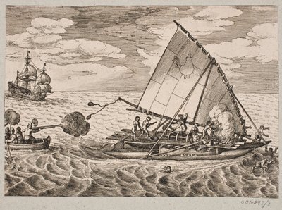 Les Hollandais capturent un navire avec des indigènes et des enfants - Matthäus Merian d.Æ.