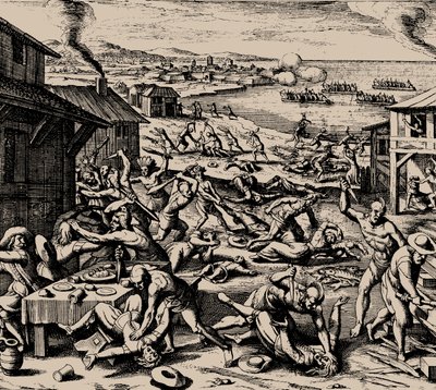 Attaque de Powhatan le 22 mars 1622 - Matthaus the Elder Merian