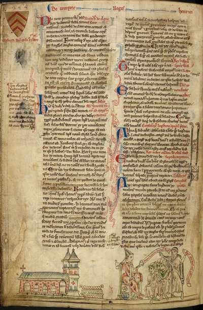 Royal 14C VII, f.138v Abbaye de Westminster et le sanctuaire de Saint-Édouard; à droite, le pape Innocent IV au concile de Lyon, illustration de 