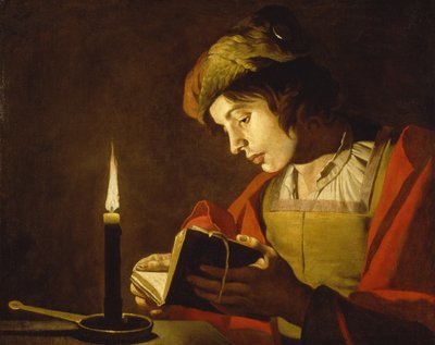 Un jeune homme lisant à la lumière de la bougie - Matthias (c.1600 p.1650) Stomer