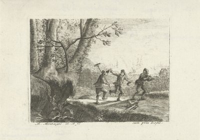 Paysage avec trois paysans dansant - Matthieu van Plattenberg