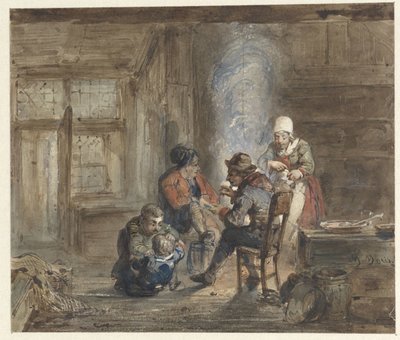 Intérieur avec une famille autour d