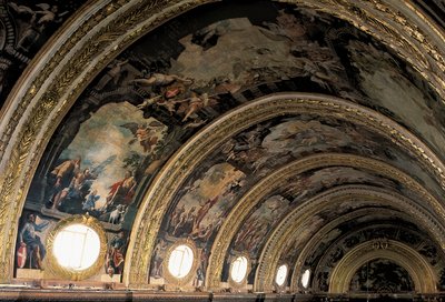 Fresque de la voûte de la nef principale de la Cathédrale Saint-Jean dans la ville de La Valette, Malte - Mattia Preti