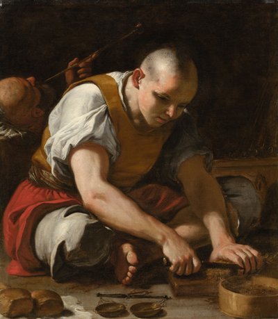 Un homme en train de couper du tabac - Mattia Preti