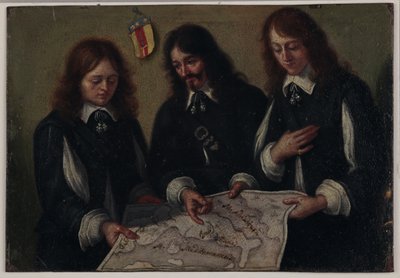 Portrait du doyen John Bargrave, de son neveu Alexander Chapman et de son ami John Raymond consultant une carte de l