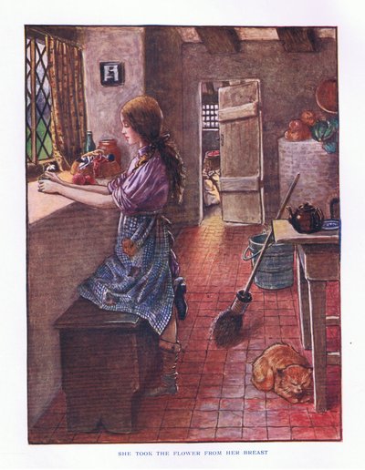 Elle a pris la fleur de sa poitrine, illustration de Contes de fées de Lady Ann, 1914 - Maud Tindal Atkinson